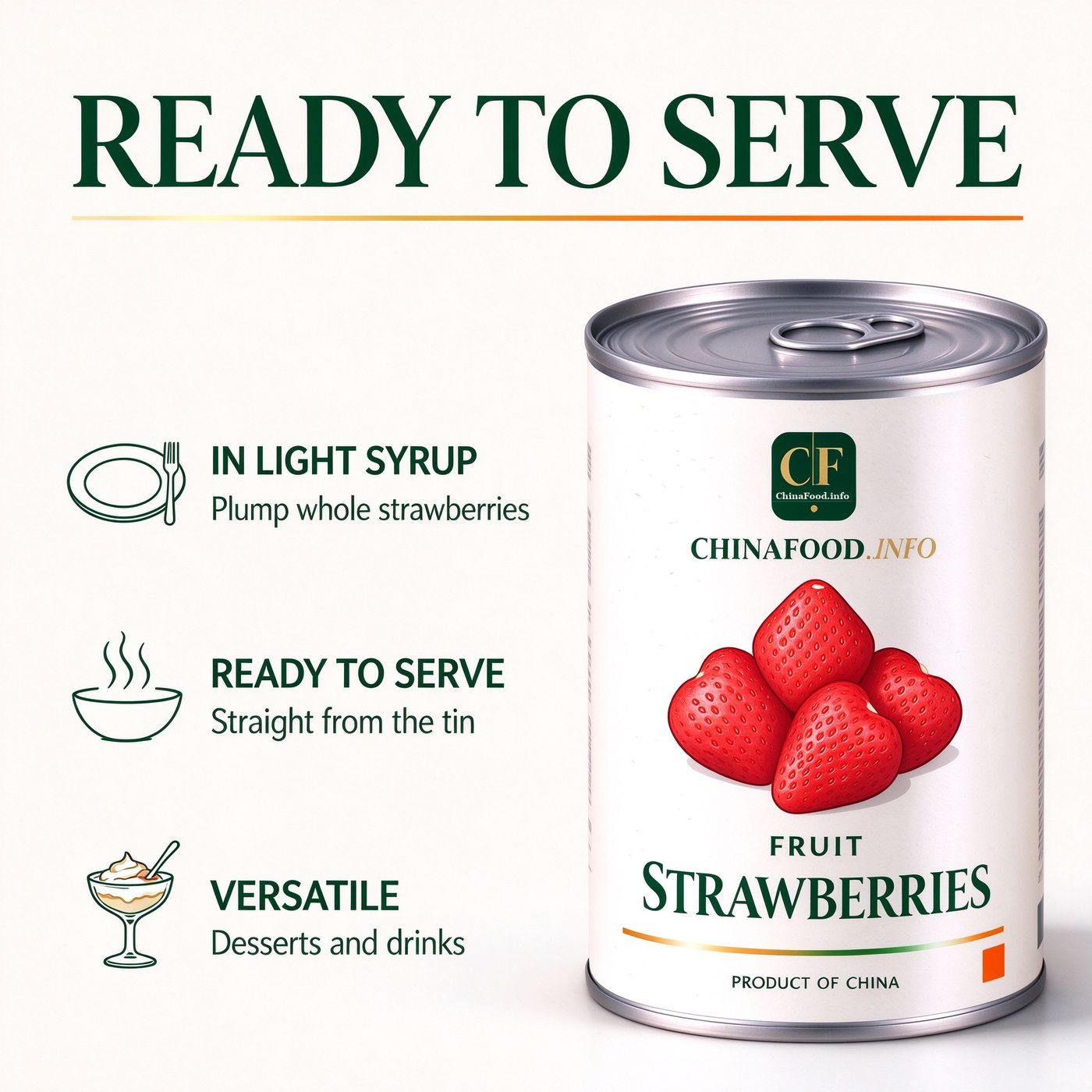 Canned strawberries ready to serve panel