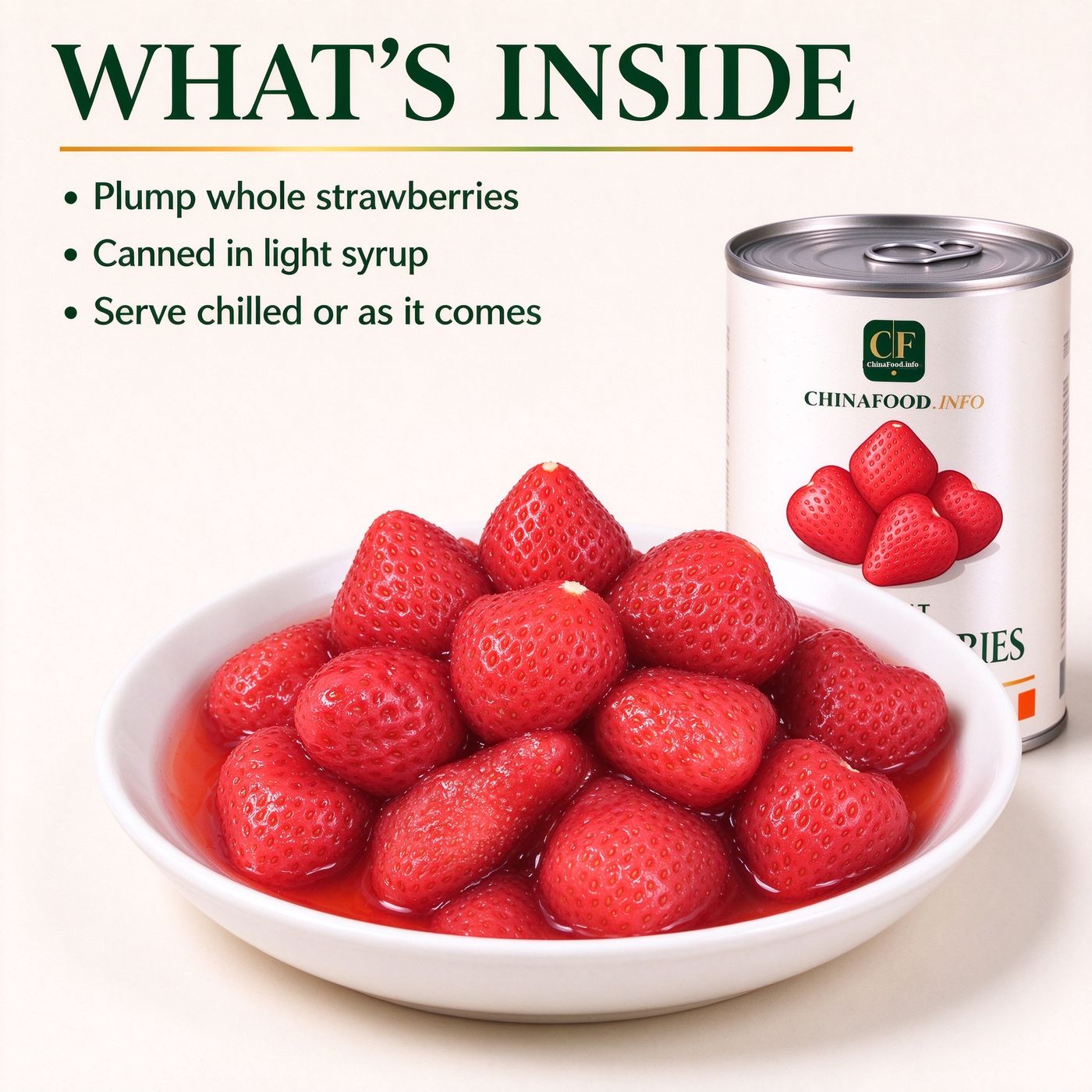 Opened tin of canned whole strawberries in light syrup