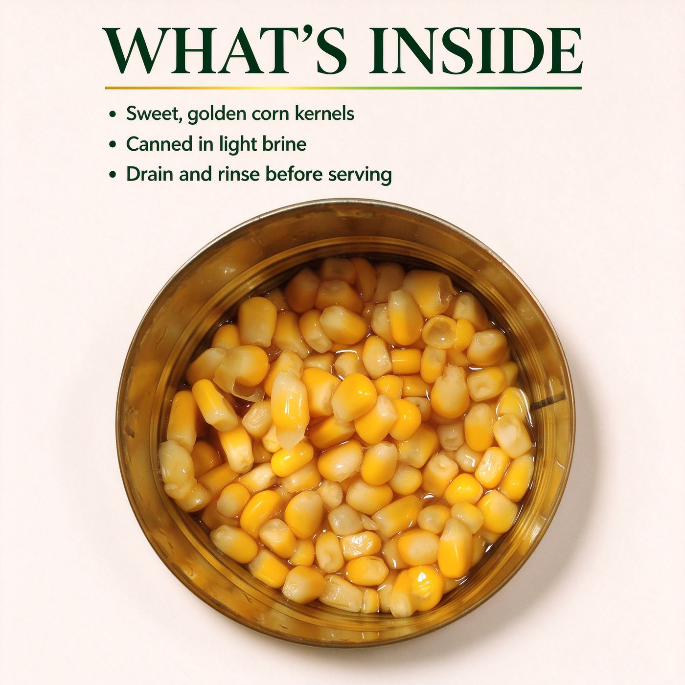 An opened tin of sweet corn kernels, seen from above