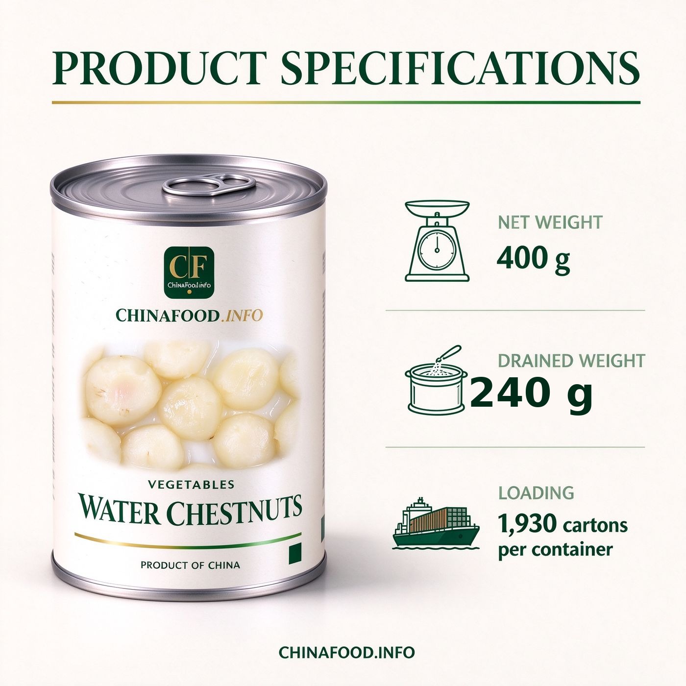 Water chestnuts product specification sheet