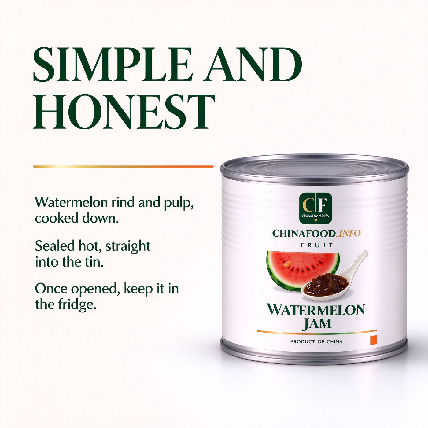A can of watermelon jam beside the trade label plate