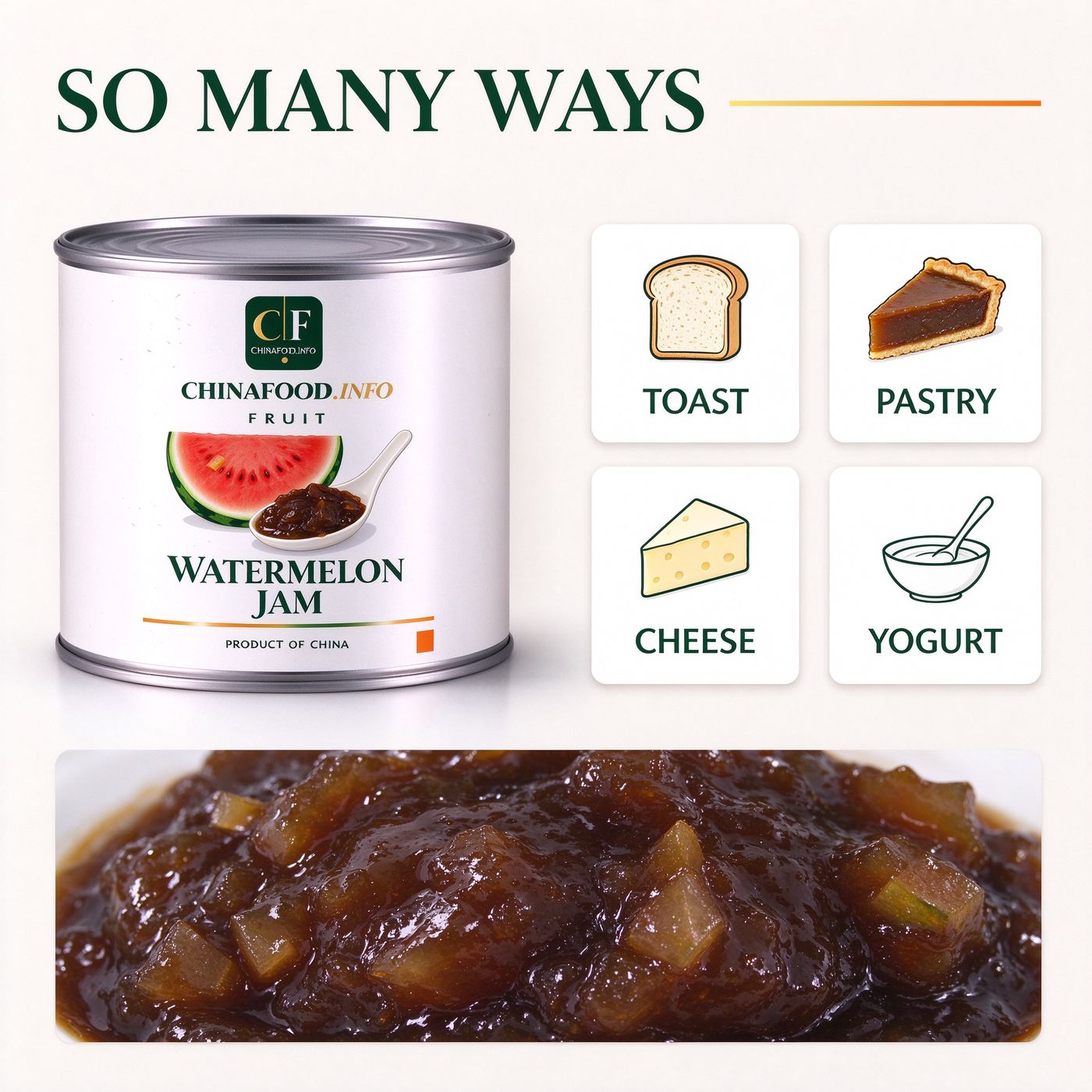 Watermelon jam with suggested uses