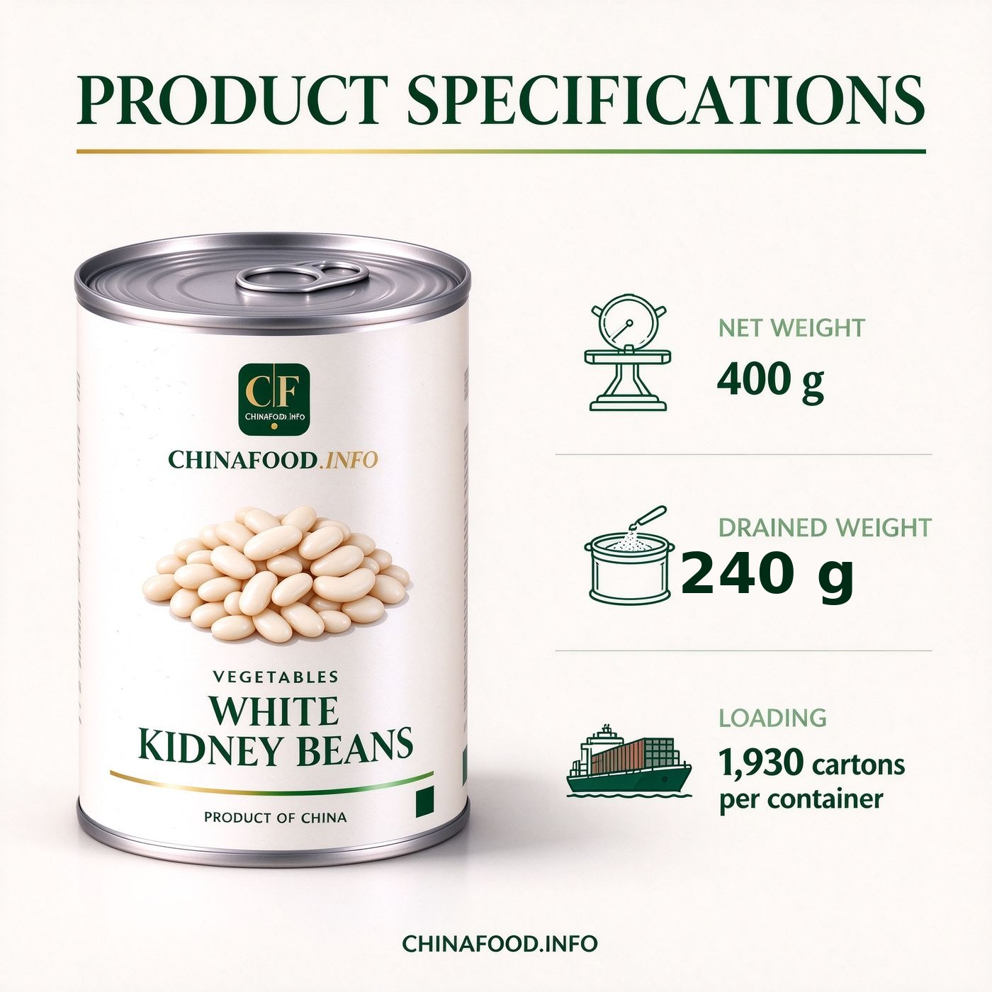 White kidney beans product specification sheet