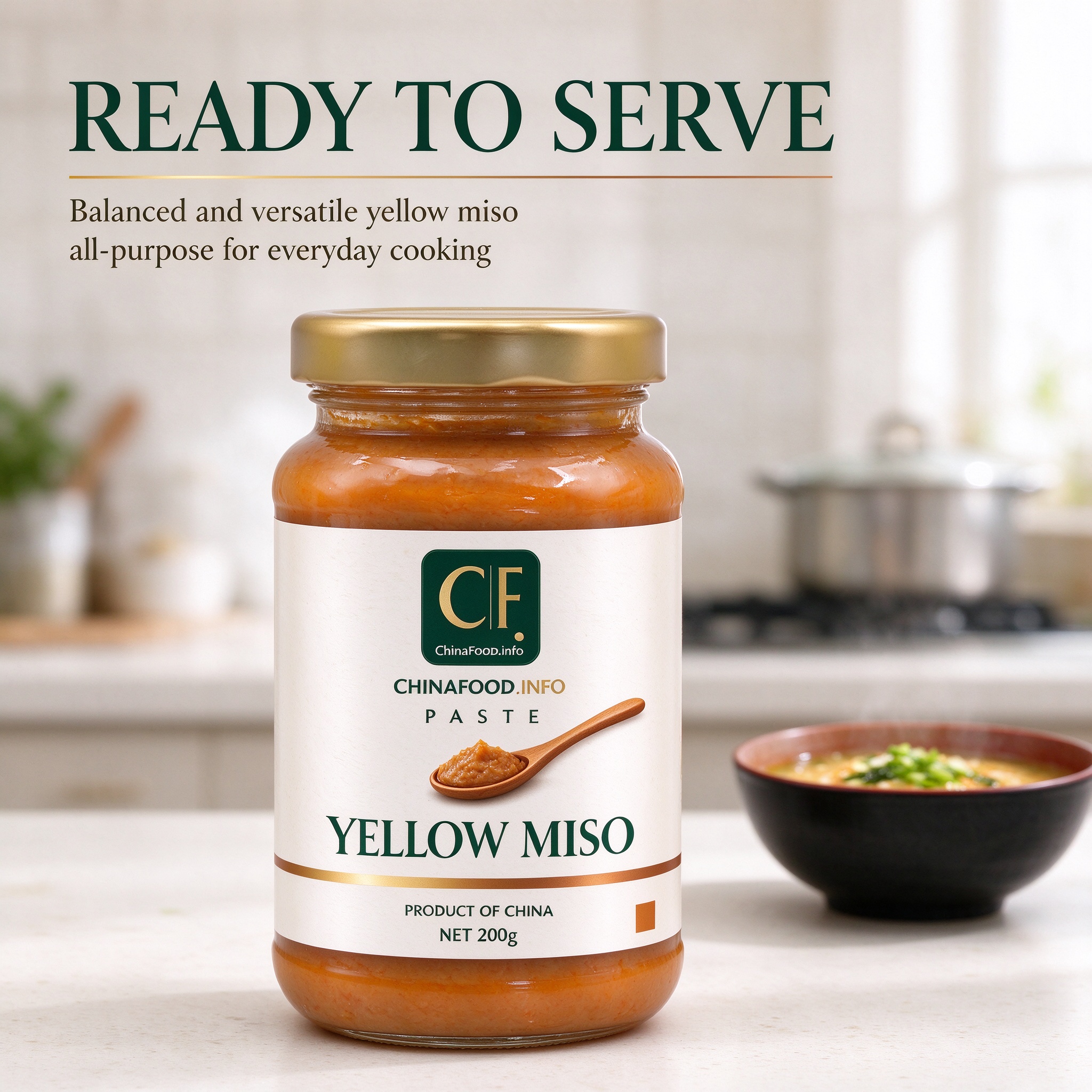 Yellow miso jar ready to serve