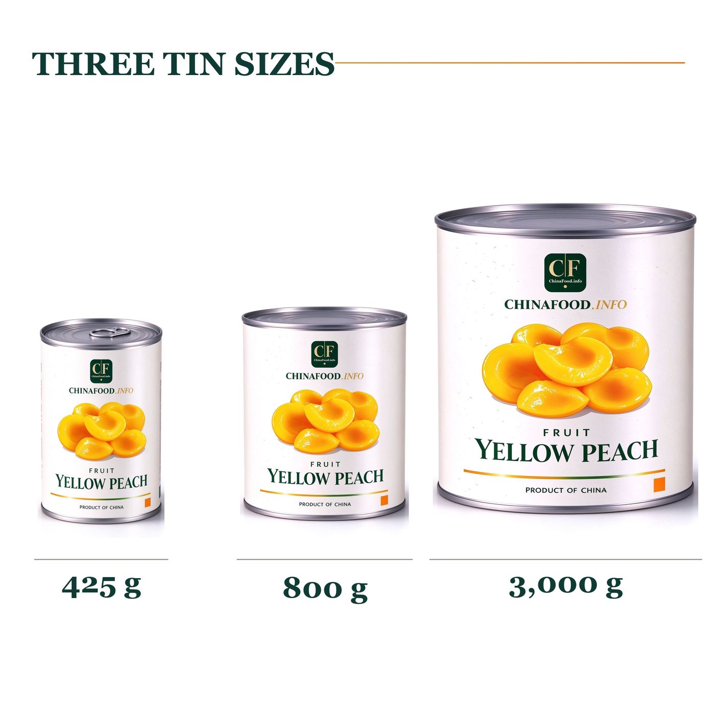 Canned yellow peach - three tin sizes 425g 800g 3000g